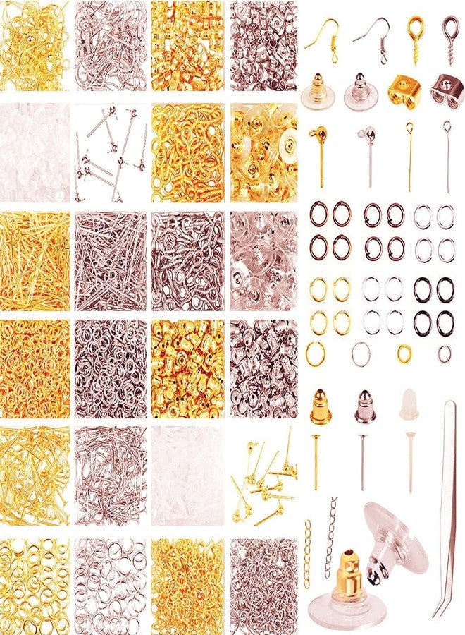 دي آي واي كرافتس مجموعة أدوات صنع الأقراط، 500 غرام، مطلية بالكروم والذهب، تتضمن دبابيس الأقراط، حلقات وصل، ملاقط، حلقات وصل لصنع مجوهرات الأقراط، مناسبة للنساء والرجال (500 غرام، مطلية بالكروم والذهب). - Image 1